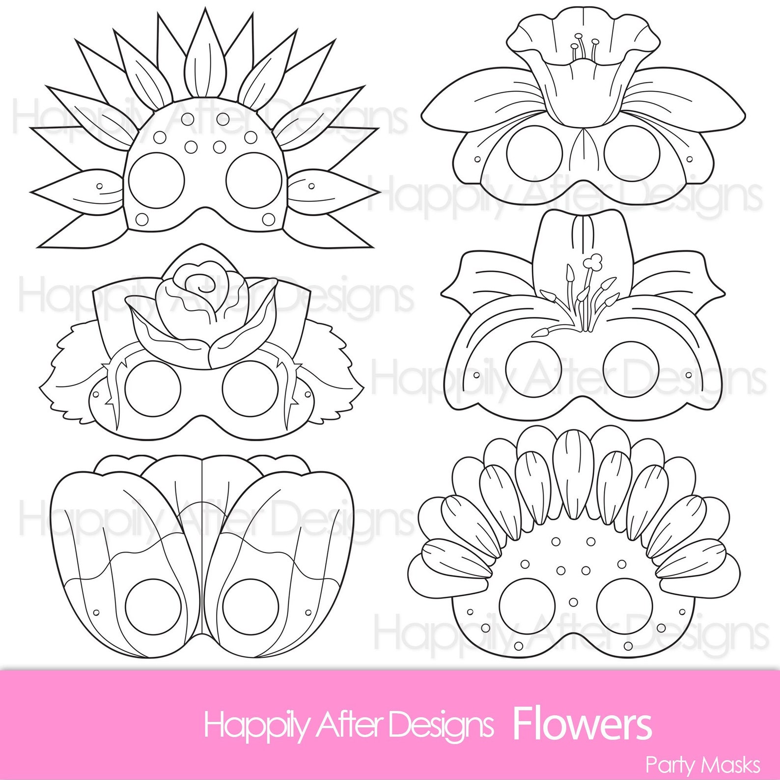Flower Printable Coloring Masks - Flower Printables - Rose Mask - Lily ...