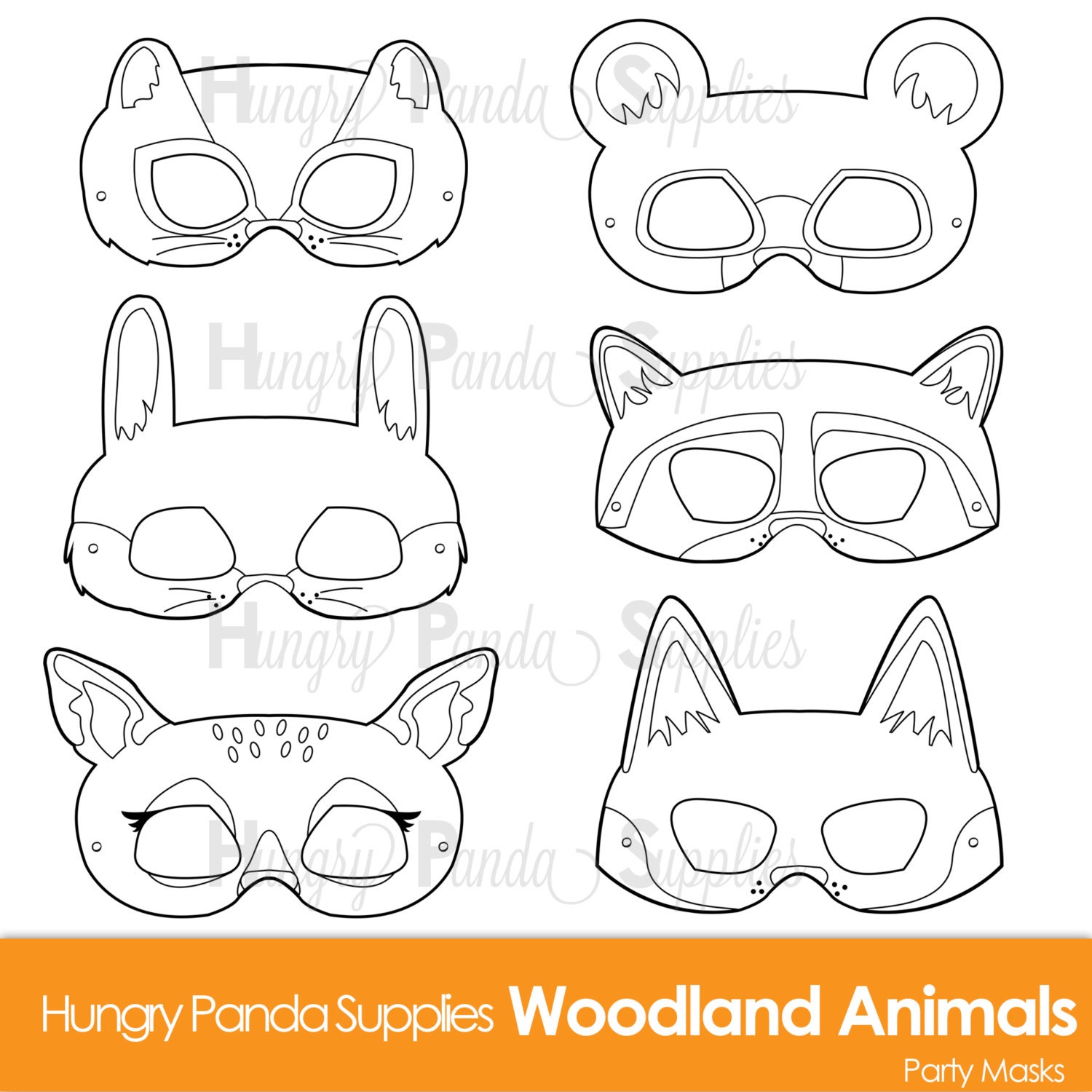 Woodland Forest Animals Coloring Masks, woodland animal mask, bear mask,  fox mask, raccoon mask, bunny mask, chipmunk mask, deer mask, print