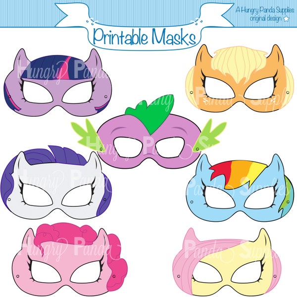 Pony afdrukbare maskers, ponymasker, paardenmasker, meisjeskostuum, ponyfeest, kleine pony, ponykostuum, paardenkostuum, drakenmasker, ponymeisje