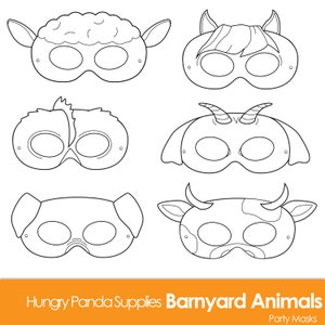 農場の動物の印刷可能な塗り絵マスク、農場の動物のマスク、動物の衣装、牛のマスク、羊のマスク、ヤギのマスク、豚のマスク、馬のマスク
