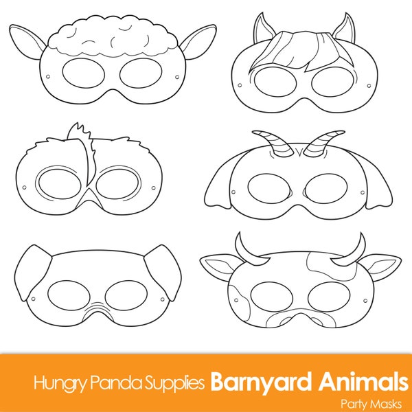 Barnyard Animals Printable Coloring Masks, farm animal mask, animal costume, cow mask, sheep mask, goat mask, pig mask, horse mask