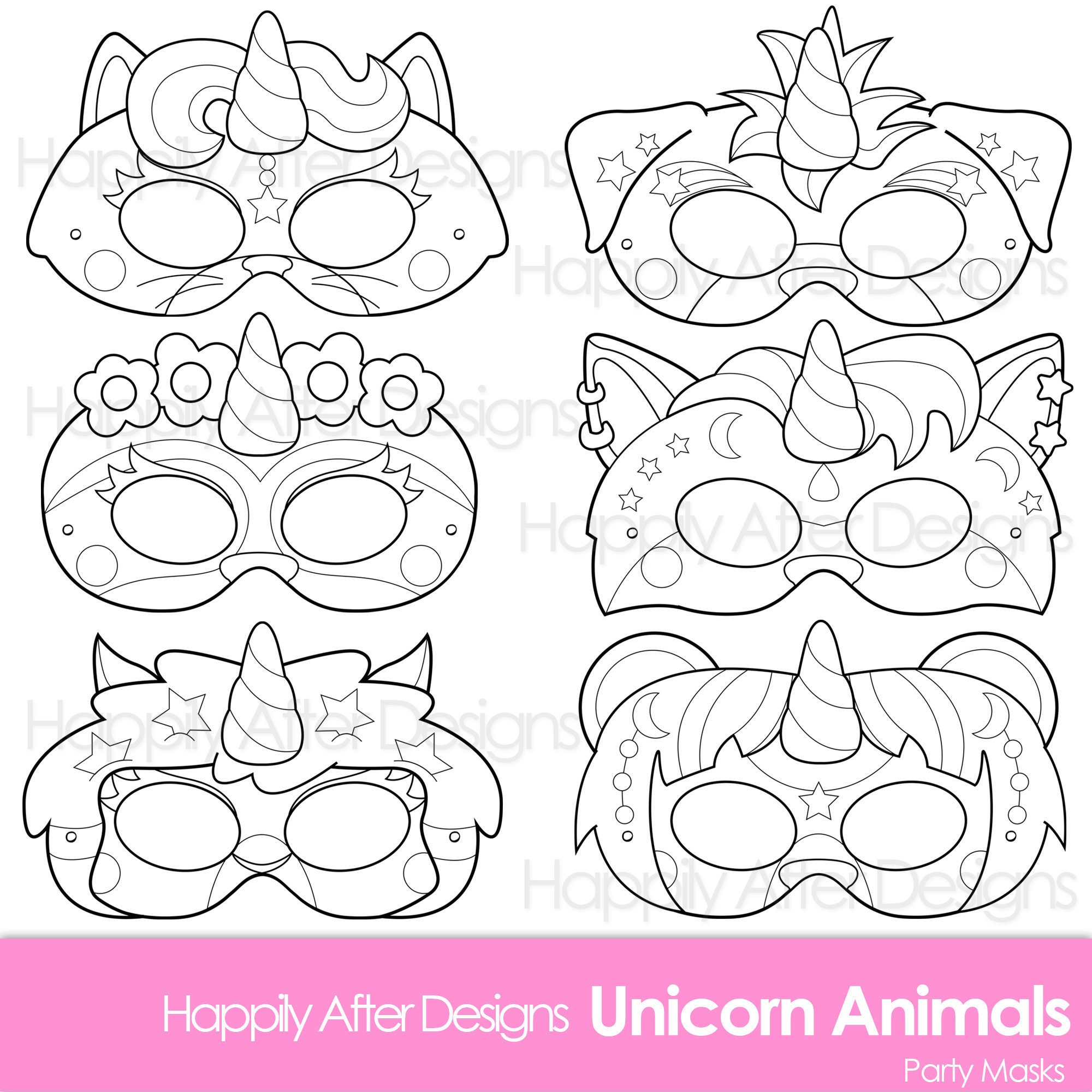 Unicorn Animals Printable Coloring Masks unicorn mask cat | Etsy