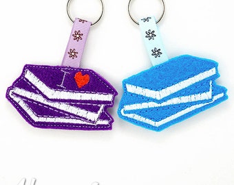I Love Books Keychain Embroidery Design, books, reading, keychain embroidery, machine embroidery, ITH, in the hoop, reading embroidery, book