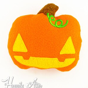 Pumpkin Stuffie Embroidery Design, jackolantern, halloween, pumpkin machine embroidery, ITH plushie, in the hoop, ith, stuffed pumpkin image 2