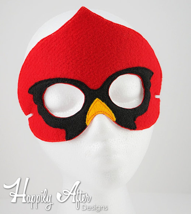 Cardenal aves máscara diseño del bordado, máscara de pájaro, bordado de máquina, máscara ITH, en el aro de la máscara, máscara bordada, 5 x 7, 6 x 10, cardenal imagen 2