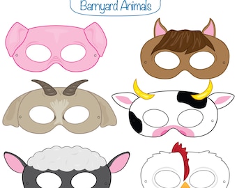 Barnyard Animals Printable Masks, printable party masks, farm animal mask, farm animals costume