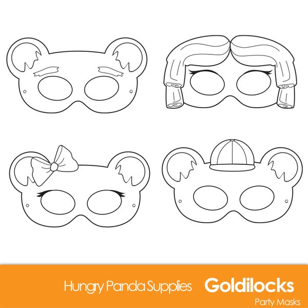Goldilocks And The Three Bears Printable Masks, Goldilocks costume, Goldie Locks, bear mask, fairytale costume, halloween, goldilocks print