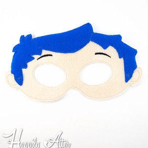 Blue Haired Boy Mask Embroidery Design, boy mask, machine embroidery, ITH mask, in the hoop mask,embroidery mask, 5x7, 6x10, boys costume