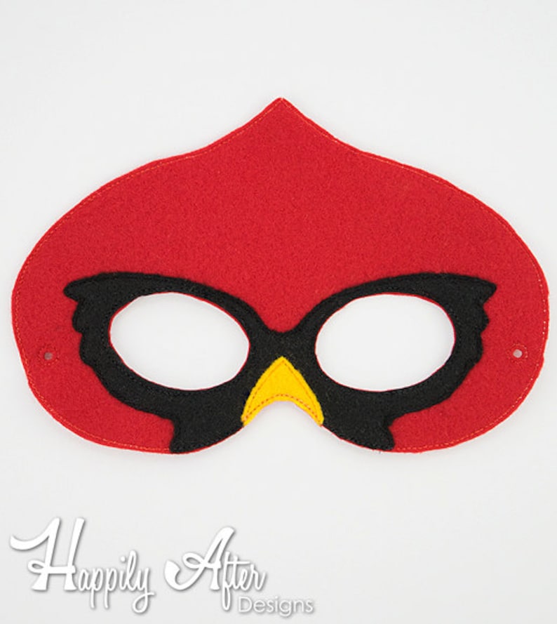 Cardenal aves máscara diseño del bordado, máscara de pájaro, bordado de máquina, máscara ITH, en el aro de la máscara, máscara bordada, 5 x 7, 6 x 10, cardenal imagen 1