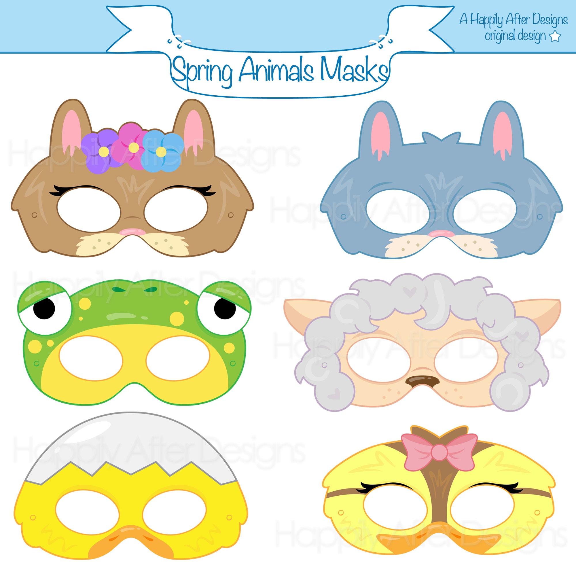 Spring Animals Printable Masks, Easter mask, bunny mask, duck mask, chick mask, lamb mask, animal mask, sheep mask, spring party, costume
