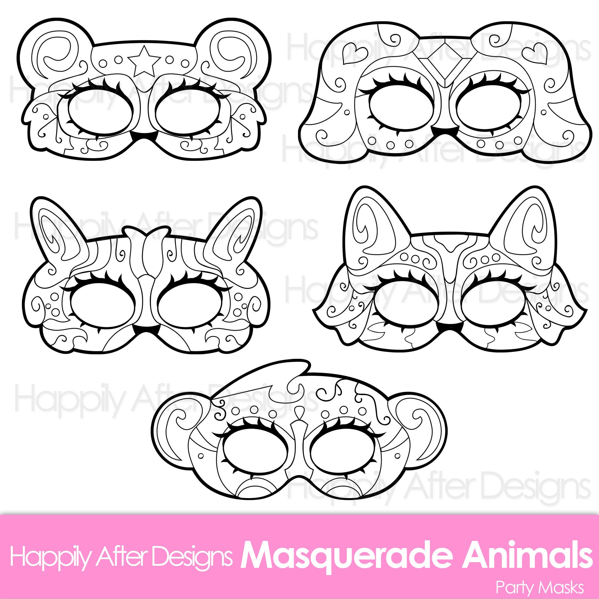 Masquerade Animals Printable Coloring Masks Masquerade Mask - Etsy Singapore