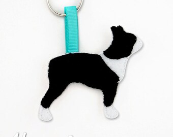 Boston Terrier Keychain Embroidery Design, dog, boston terrier, keychain embroidery, machine embroidery, ITH, in the hoop, dog embroidery