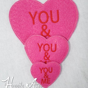 Candy Hearts Feltie Embroidery Designs, valentines feltie, heart feltie, valentine, machine embroidery, ITH, in the hoop, 4x4, candy heart image 4