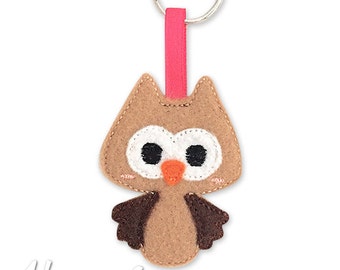 Owl Keychain Embroidery Design, owl, woodland, keychain embroidery, machine embroidery, ITH, in the hoop, owl embroidery, owl design, cute