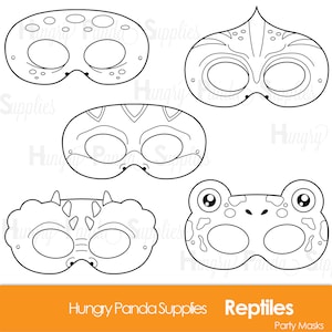 Reptile Printable Coloring Masks, lizard mask, turtle, alligator, chameleon, frog, snake, crocodile, lizard, reptiles, masks, coloring page