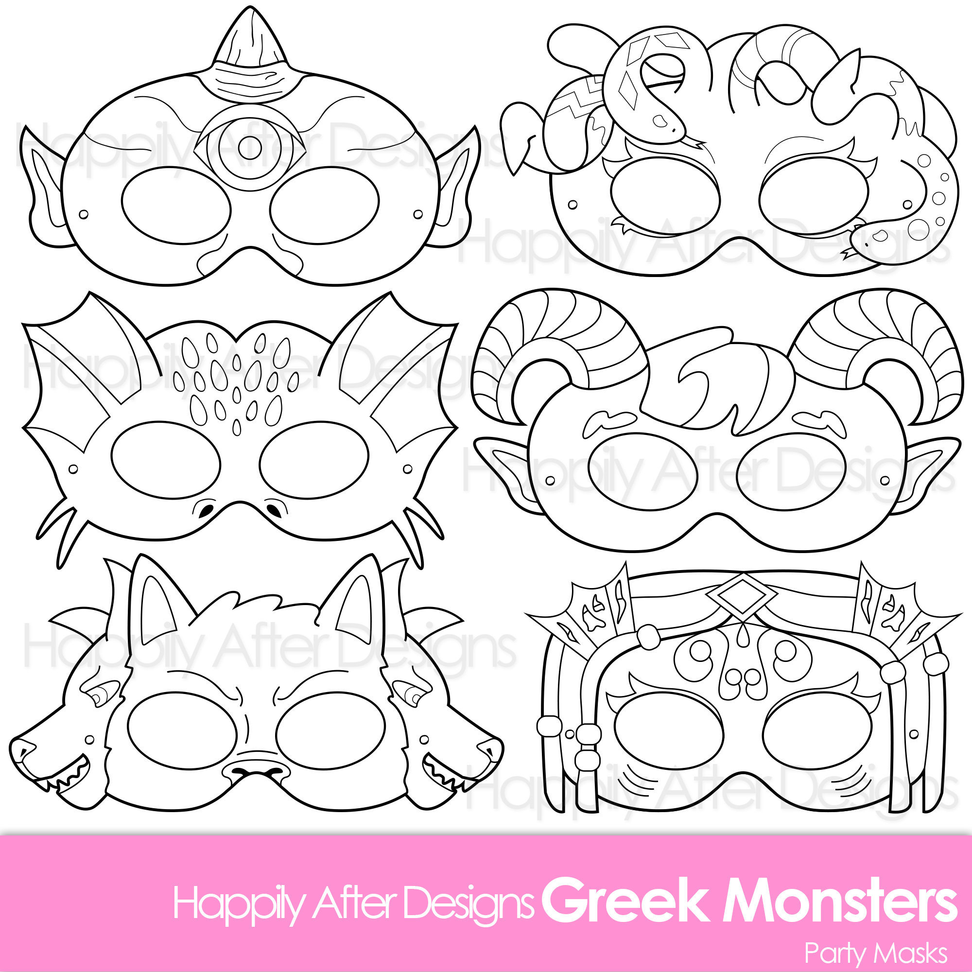 Greek Monsters Printable Coloring Masks Medusa Mask Hydra - Etsy