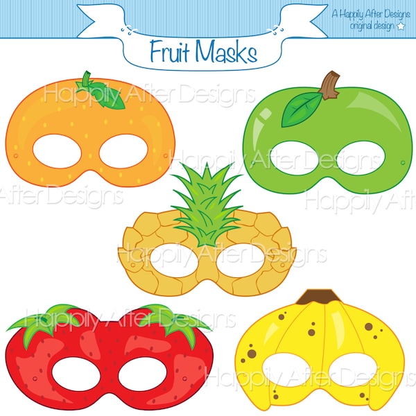 Fruits Printable Masks, strawberry mask, banana mask, orange, apple, pineapple, fruit costume mask, fruits, apple costume, printable mask