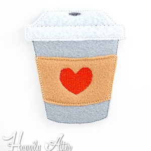 Coffee Feltie Embroidery Design, latte feltie, machine embroidery, ITH, in the hoop, coffee embroidery, latte, drink, coffee cup, love
