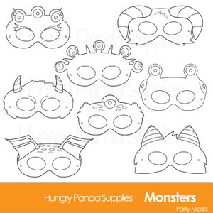 Monster Printable Coloring Masks, halloween masks, monsters, monster costume, monster party, halloween party, printable masks