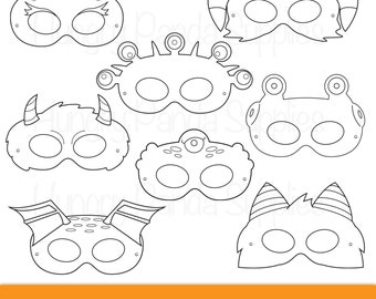 Monster Printable Coloring Masks, halloween masks, monsters, monster costume, monster party, halloween party, printable masks