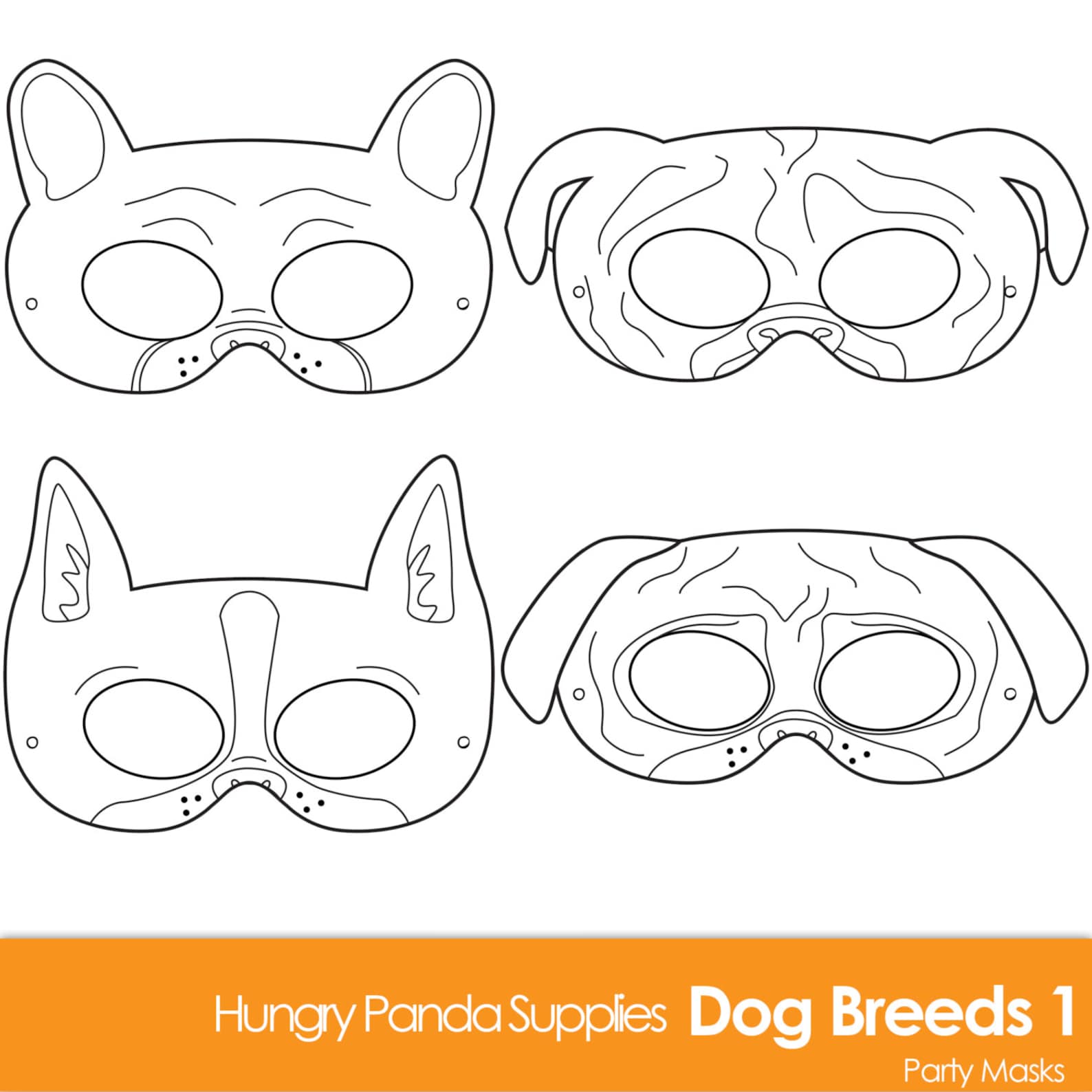 Dog Breed Printable Coloring Masks boston terrier mask pug | Etsy