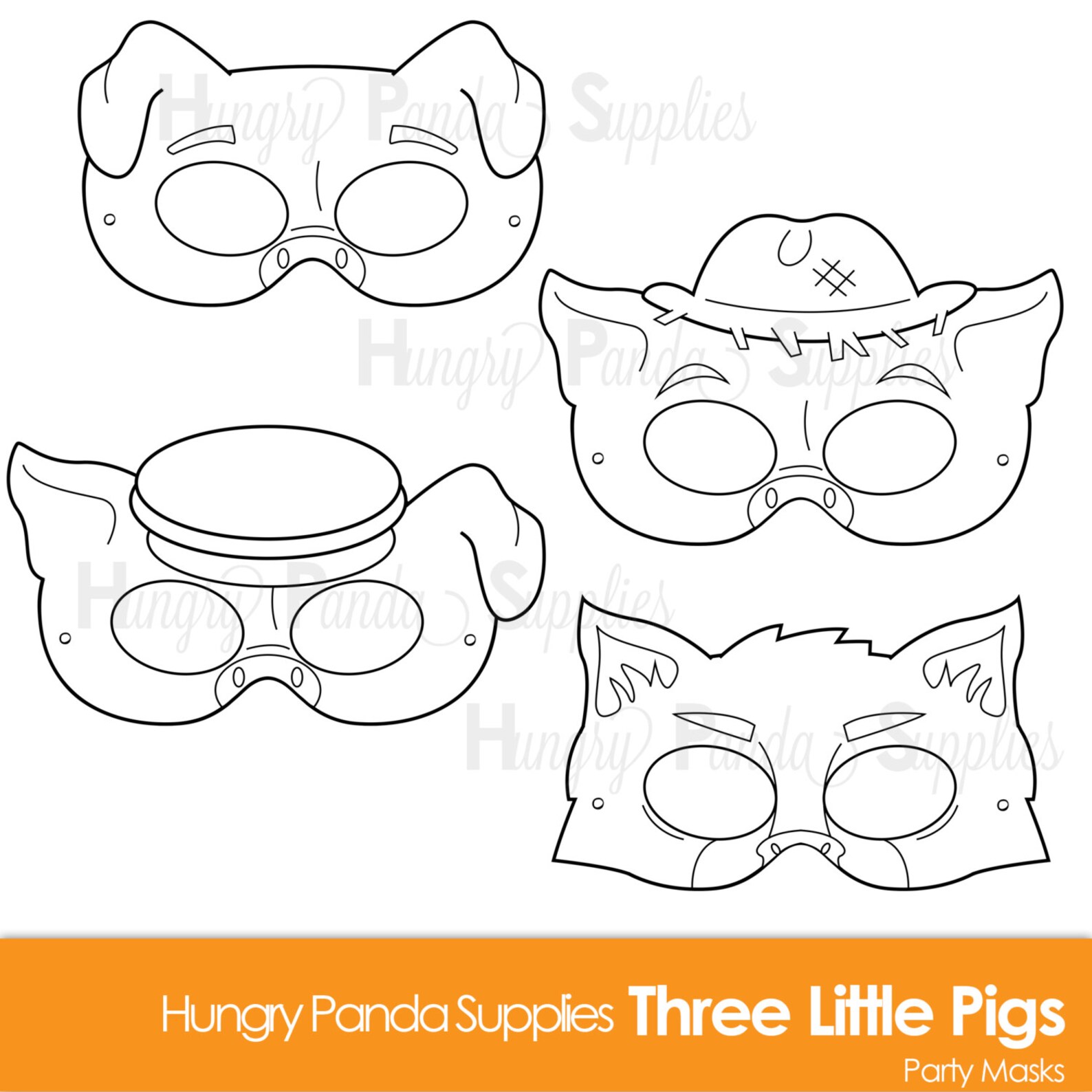 Three Little Pigs Printable Coloring Masks three little pigs | Etsy