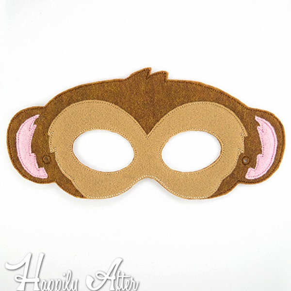 Broderie de singe masque, masque de singe, broderie machine, masque ITH, dans l'arceau masque, broderie, 5 x 7, 6 x 10, costume de singe