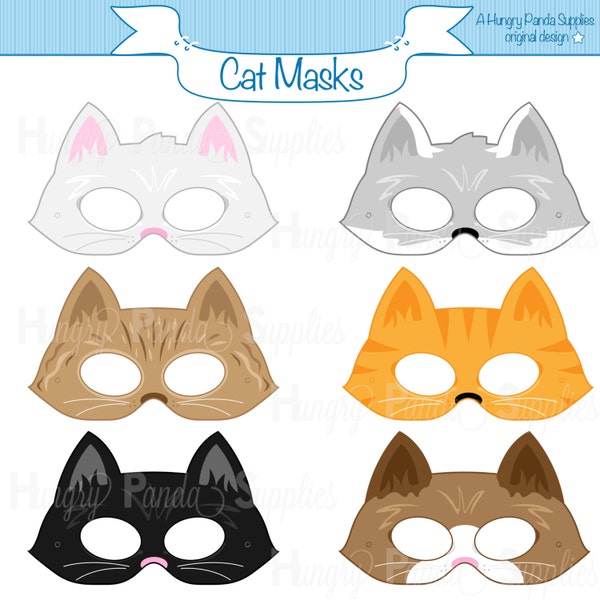 Cats Printable Masks, cat mask, kitten mask, kitty mask, animal mask, cat costume, kitties, feline, cat animal costume, halloween, print