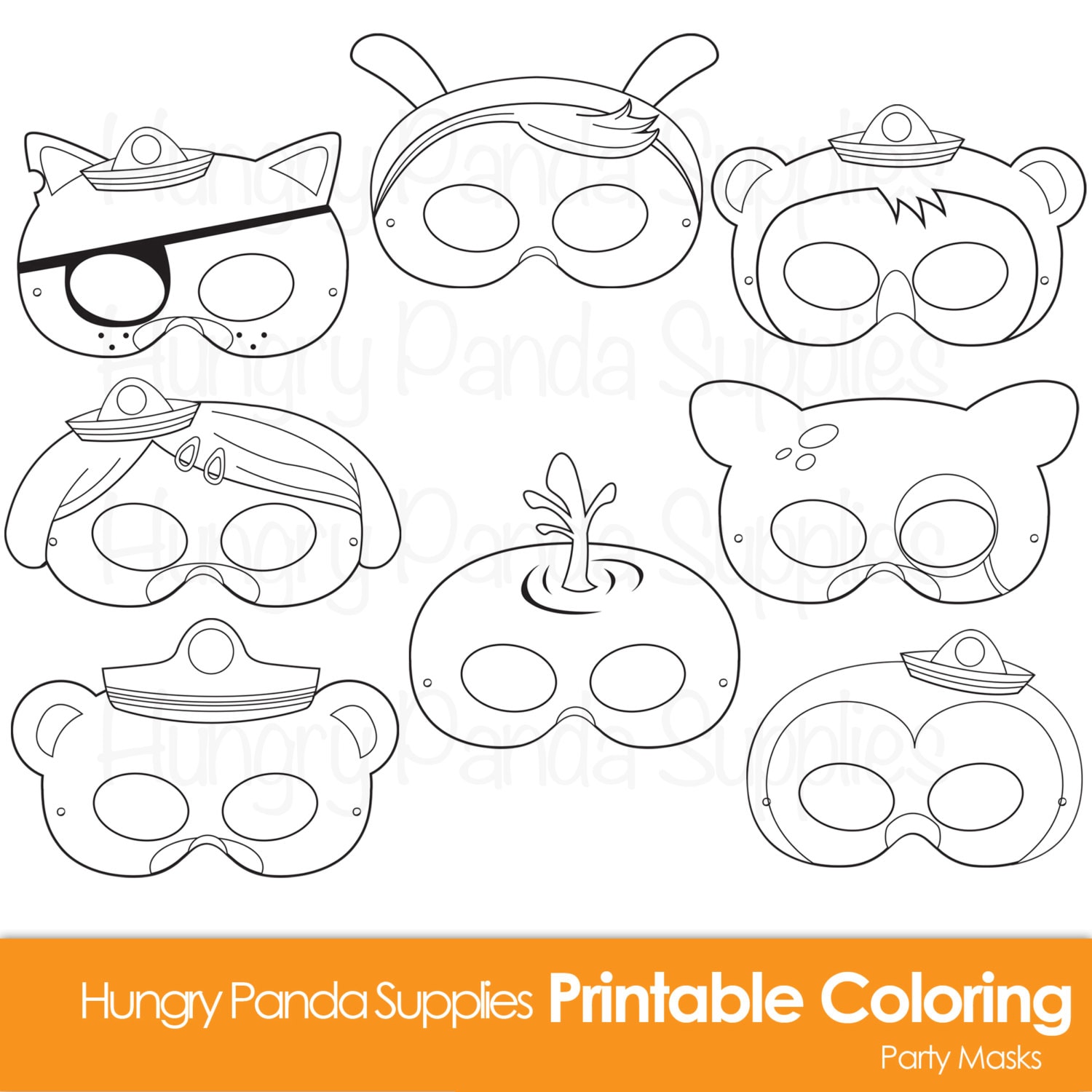 Animal Heroes Printable Coloring Masks, bunny mask, cartoon masks,  printable masks, character masks, bear mask, cat mask, otter mask, octo
