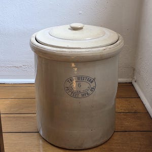 Antique Western Pottery Mfg Co Denver Colo 6 Gallon Stoneware Crock With Lid Rare Colorado Stoneware Jar Primitive Farmhouse Decor