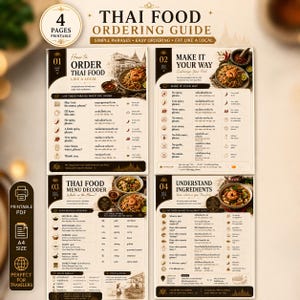 Gids voor het bestellen van Thais eten, printbare reisgids voor Thailand, restaurantwoordenboek, digitale download