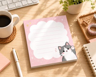 Utskrivbar anteckningsbok söt katt anteckningsblock utskrivbar | Kawaii anteckningssidor | Pastellpapper digital nedladdning
