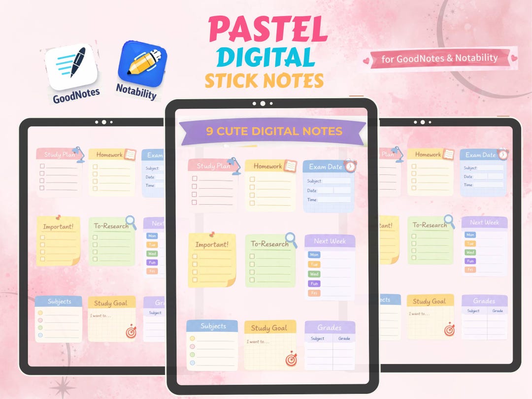 Pastel Study Stickers Pastel Study Digital Sticky Notes for iPad | Cute Study Planner ...