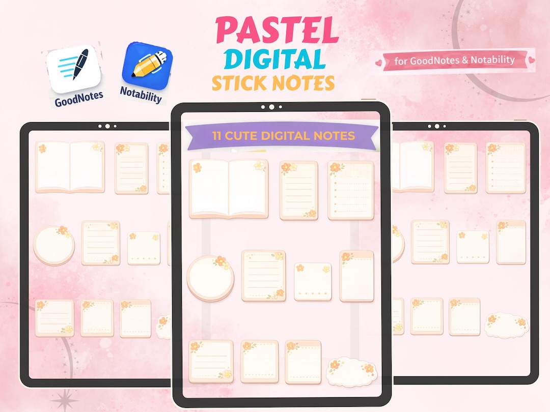 Peach Pastel Digital Sticky Notes | Minimal Floral Planner Stickers for ...