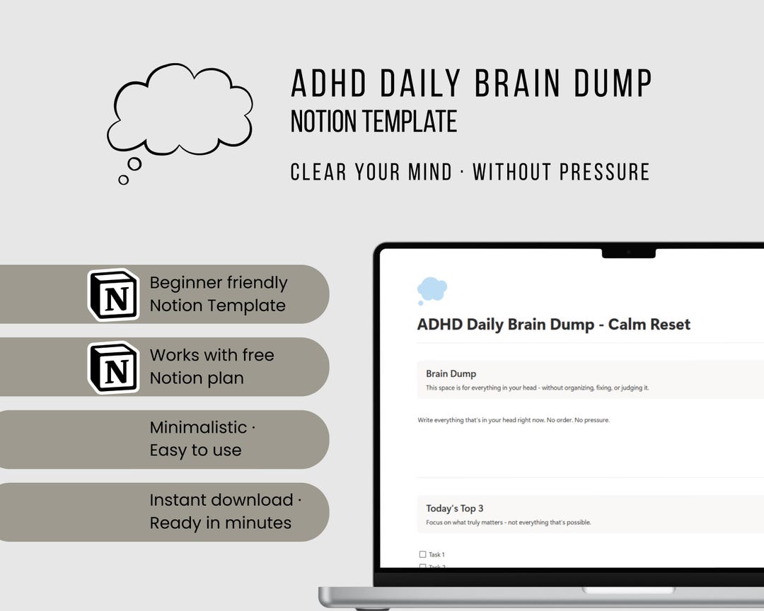 ADHD Brain Dump for Notion Brain Dump Template for ADHD, Simple Daily