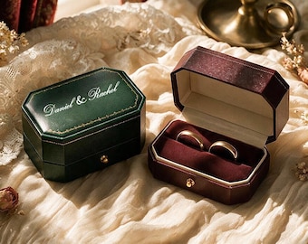 Personalized Dual Ring Box, Custom Wedding Ring Box, Couple Ring Holder, Engagement Ring Box, Wedding Keepsake, Bridal Gift,Anniversary Gift
