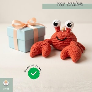 Schema all'uncinetto amigurumi Mr. Crab: giocattolo fai da te a forma di animale marino (tutorial PDF).