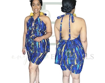 Completo intimo corto blu e oro con scollo all'americana / Taglia unica (S–XL)