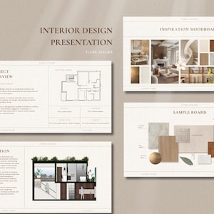 Interior Design Presentation Template | Client Concept Board | Moodboard, Materials, Floor Plan Pack | Canva Template