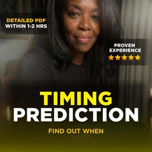 May include: An image featuring a woman with long dark hair. The text on the image reads "Timing Prediction" and "Find Out When." Additional text states "Detailed PDF within 1-2 hrs" and "Proven Experience" with five gold stars.