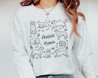 Aussie Mama Doodle Style Sweatshirt, Aussie Mom Gift , Australian Shepherd Dog Crewneck, Dog Person Gift, Australian Shepherd Dog Mom Shirt