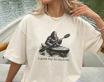 Comfort Colors® Vintage Sasquatch Shirt, Yeti Camping Tee, Kayak Graphic Tee, Outdoor Adventure Shirt, Funny Cryptid Top, Nature Lover Gift