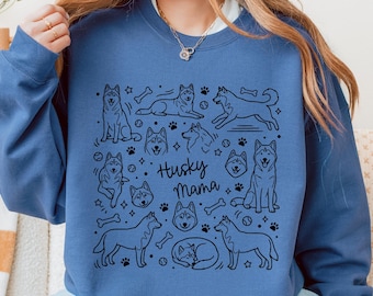 Husky Mama Doodle Style Sweatshirt, Trendy Dog Mom Shirt, Siberian Husky Lover Gift, Dog Lover Apparel, Mothers day Gift For Dog Mom