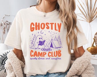 Comfort Colors® Ghost Camping Shirt, Summerween Shirt, Halloween Camping Graphic Tee, Nature Lover Tee, Spooky Outdoor Adventure Lover Gift