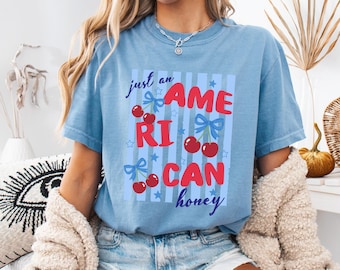 Comfort Colors® 4th of July Shirt, American Honey Coquette Shirt, Patriotic Summer Tee for Women, USA Independence Day, 250th Anniversary