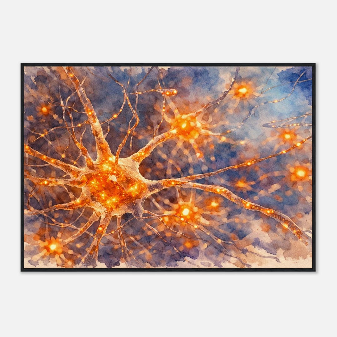 Neur Mural Glowing Neuron Watercolor Framed Poster, Neural Network Wall Art, Brain ...
