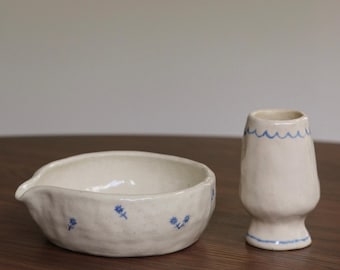 Matcha Bowl Ceramic Set | Floral | Inspirational Quotes | Handmade