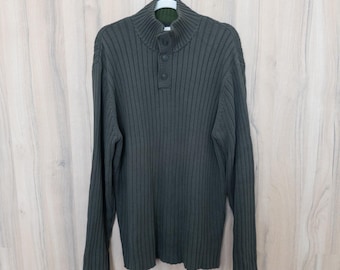 Vintage Old Navy Mens Henley Sweater XL Green Ribbed Button Pullover Heritage