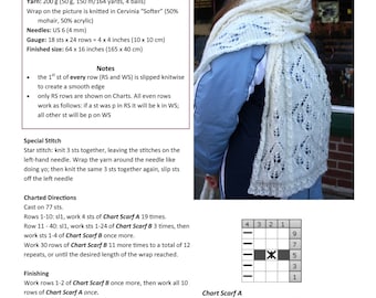 Four Leaves Hand Knit Wrap / Stole / Scarf PDF Pattern, Payer Shawl Pattern