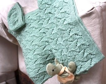 Baby Blanket and Hat,  Knitting Pattern PDF, Amy Baby Blanket and Hat